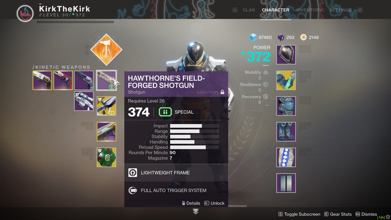 Shotgun, scout rifle, rocket launcher.